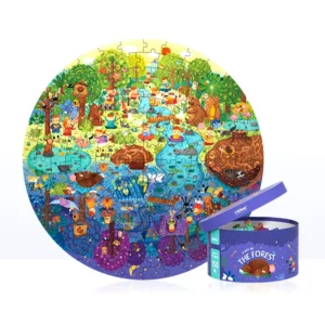 Mideer okrugle puzzle Dan u šumi prikaz složenih puzzli i kutije za pospremanje puzzli