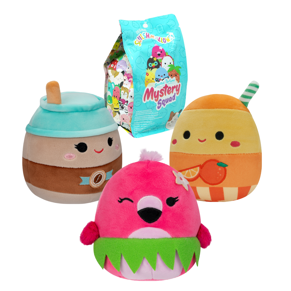 Squishmallows plišana igračka tajnovita mirisna ekipa 12 cm prikaz pakiranja i mogućih likova koji se skirvaju u pakirnaju