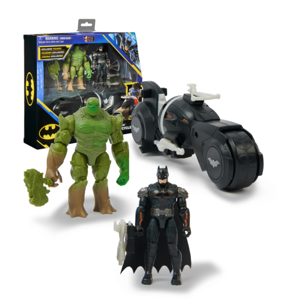 Batman akcijsko vozilo Armory Attack Batcycle prikaz akcisjkih figura s ambalažom