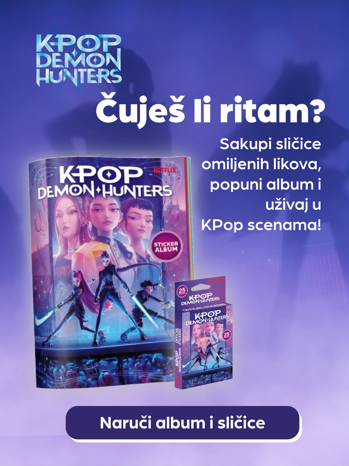 KPop Demon Hunters album i sličice, promotivni banner za mobitel